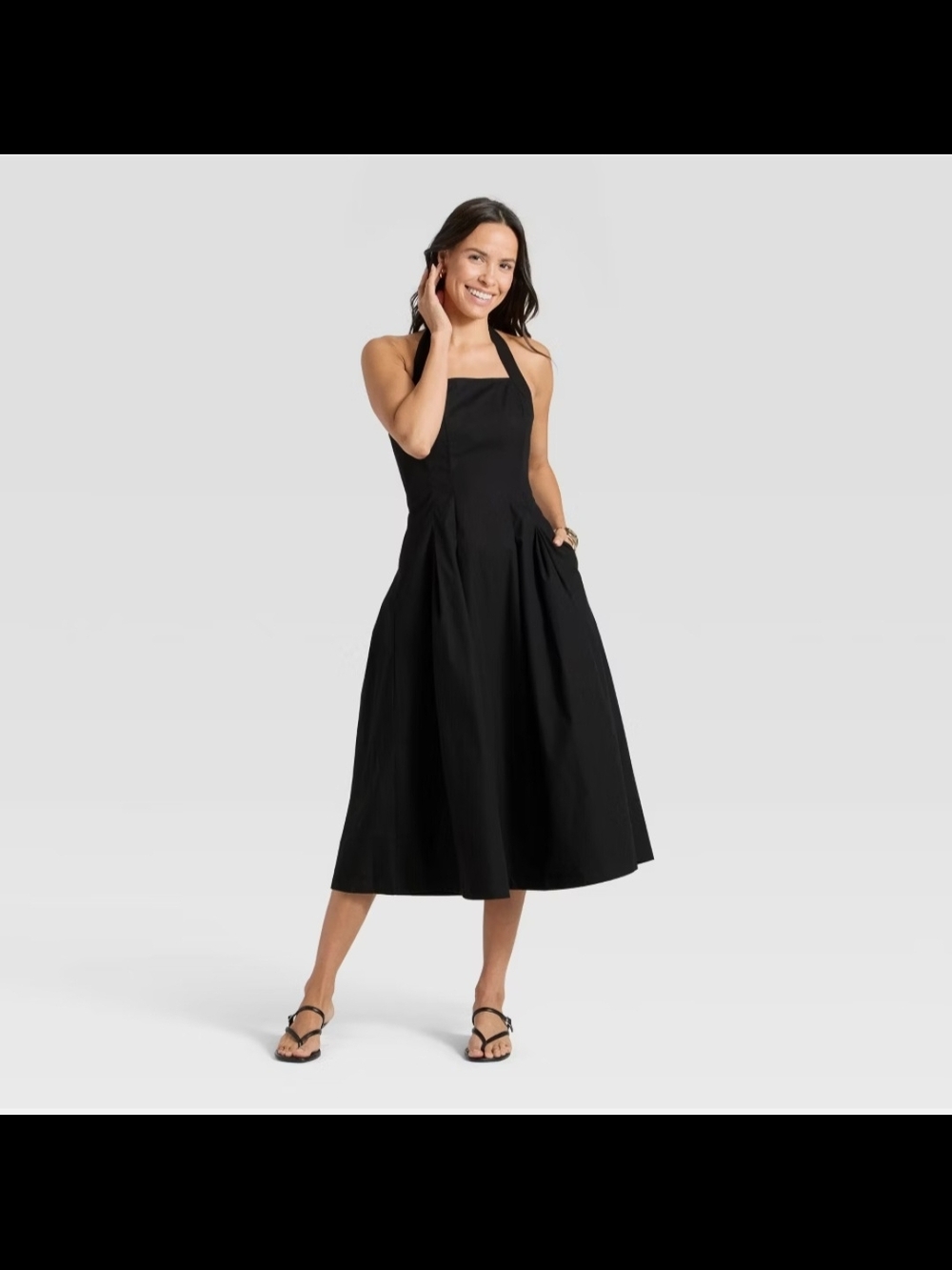 a new day Black Halter Midi Dress with Flared Skirt